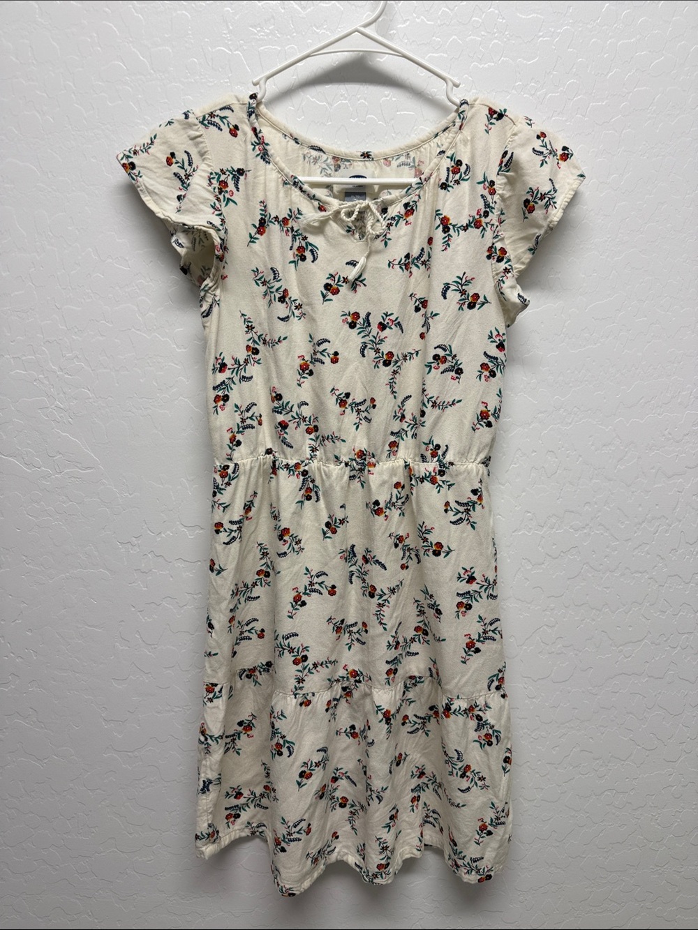 Old Navy Cream Floral Tie-Neck Midi Dress